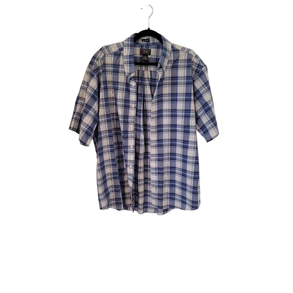 Alexander Julian No Iron Button Down Blue Plaid Shirt in XL